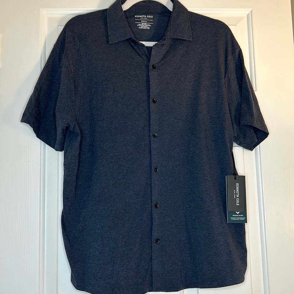Kenneth Cole Men’s Short Sleeve Cotton Button Down Shirt, Size S - Picture 1 of 9